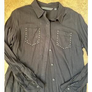 HARLEY DAVIDSON AVIDSO BLACK BUTTON DOWN Stretch SHIRT, WOMEN'S L